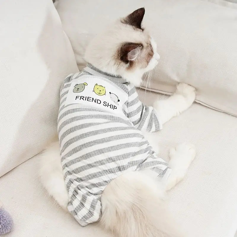 Cotton Cat Clothes | Cute Print Pet Pajamas | Kitten Jumpsuit