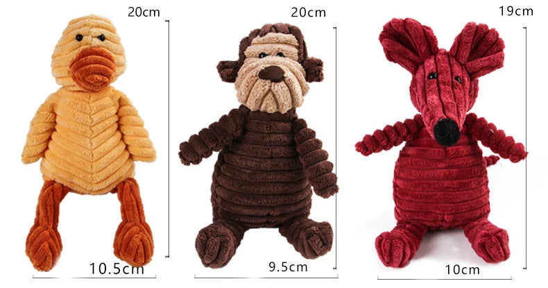 Corduroy Dog Toys | Animal Plush Dog Squeaky Toy | Puppy Chew Bite-Resistant Pet Toy