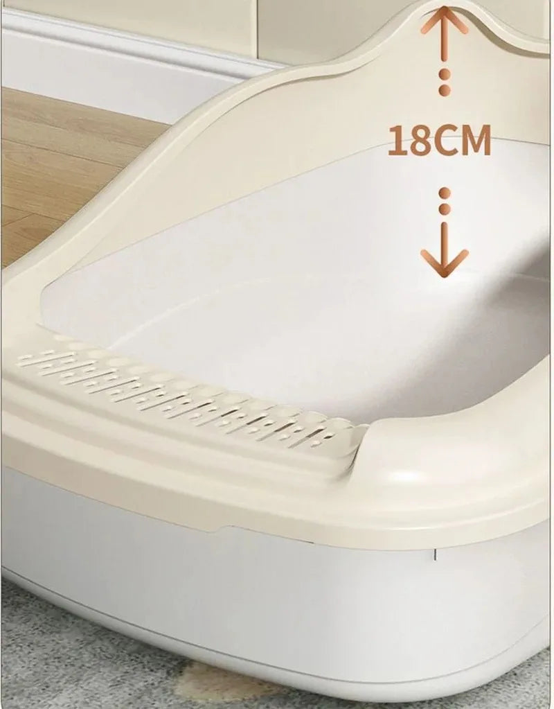 Semi Closed Cat Litter Box | High Side Kitten Tray with Scoop | Anti-Splash Pet Toilet