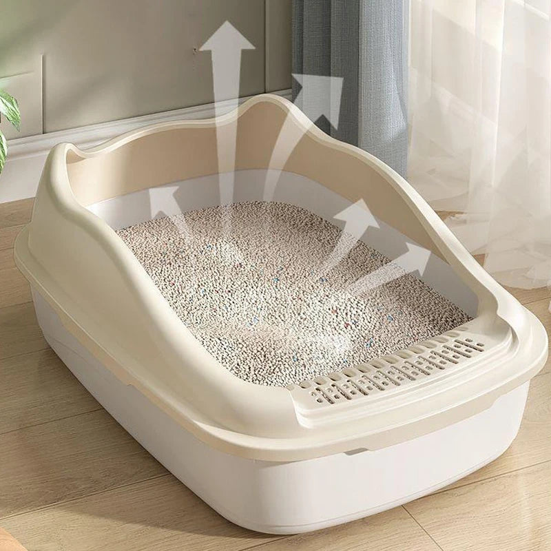 Semi Closed Cat Litter Box | High Side Kitten Tray with Scoop | Anti-Splash Pet Toilet