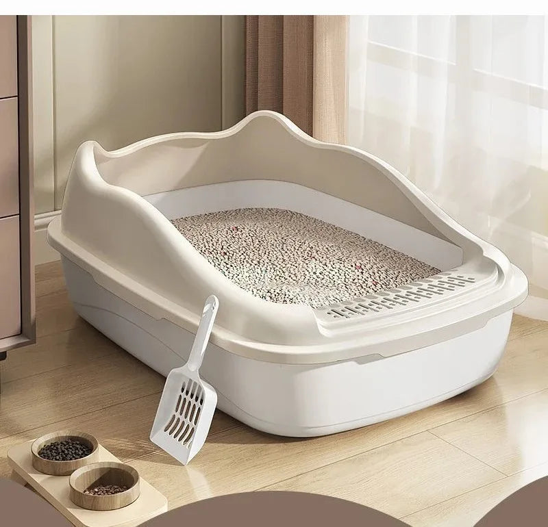 Semi Closed Cat Litter Box | High Side Kitten Tray with Scoop | Anti-Splash Pet Toilet