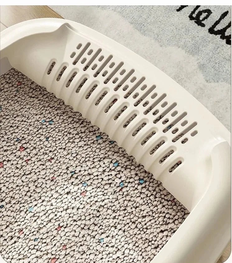 Semi Closed Cat Litter Box | High Side Kitten Tray with Scoop | Anti-Splash Pet Toilet