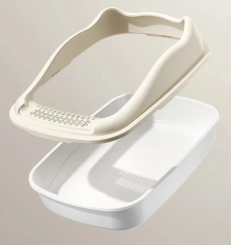 Semi Closed Cat Litter Box | High Side Kitten Tray with Scoop | Anti-Splash Pet Toilet