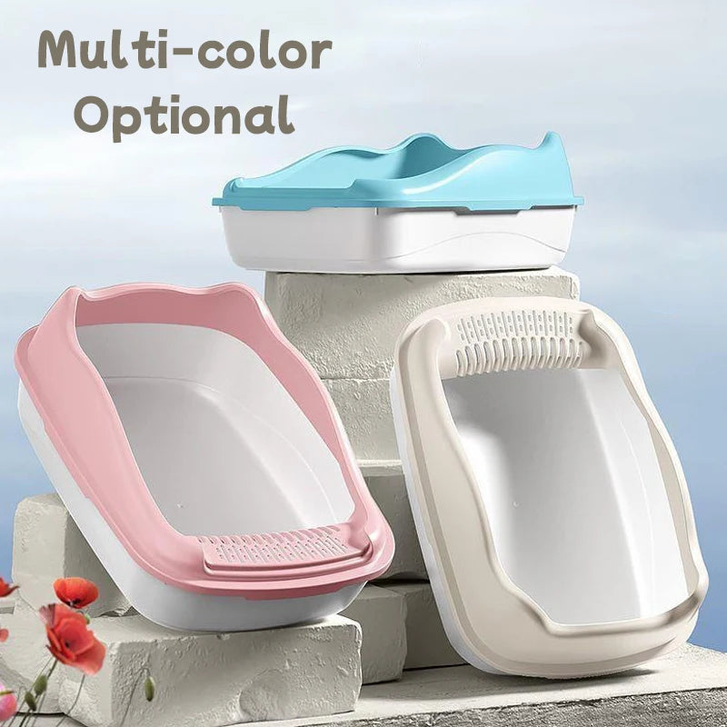 Semi Closed Cat Litter Box | High Side Kitten Tray with Scoop | Anti-Splash Pet Toilet