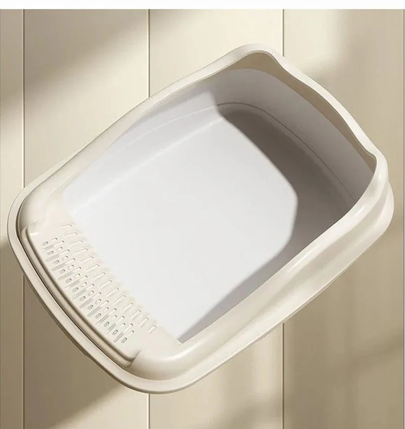 Semi Closed Cat Litter Box | High Side Kitten Tray with Scoop | Anti-Splash Pet Toilet