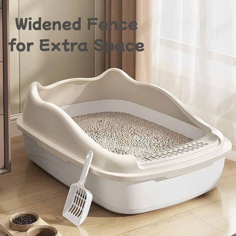 Semi Closed Cat Litter Box | High Side Kitten Tray with Scoop | Anti-Splash Pet Toilet