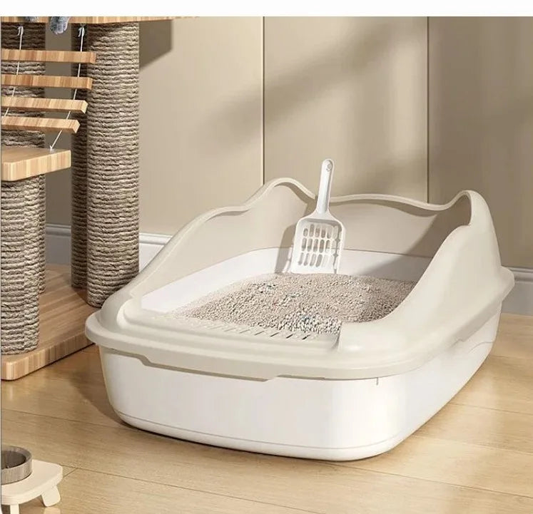 Semi Closed Cat Litter Box | High Side Kitten Tray with Scoop | Anti-Splash Pet Toilet