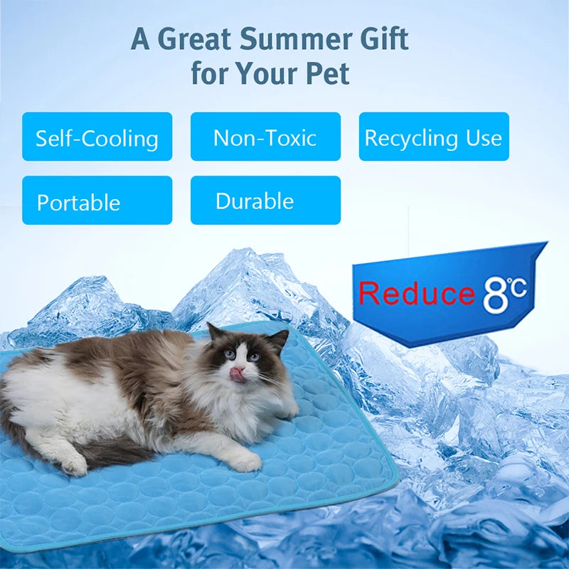Summer Pet Cooling Mat | Dogs Breathable Ice Blanket | Cats Cold Bed Washable Ice Silk Pads Cushion
